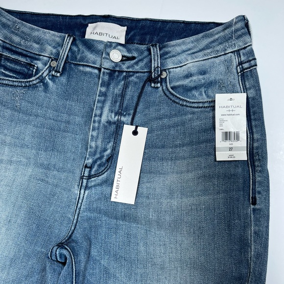 Habitual Pace High Rise Slim Straight Jeans 27 Light Wash Cropped Slit Hem - Picture 5 of 16